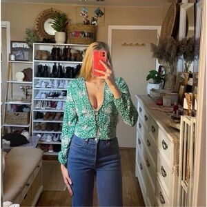 Emory Park green bustier floral button up top